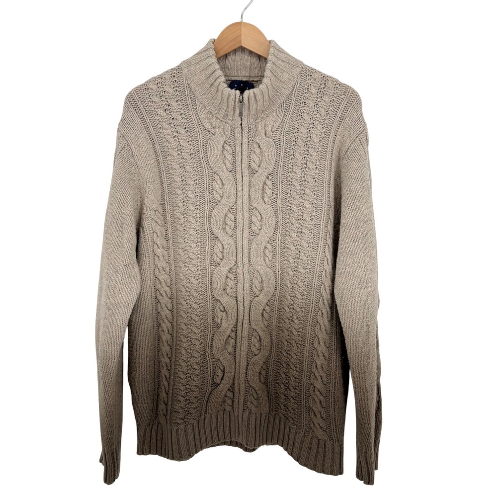 Tommy Bahama Indigo Palms Ombre Cable Knit Sweater Full Zip Wool Blend Chunky XL
